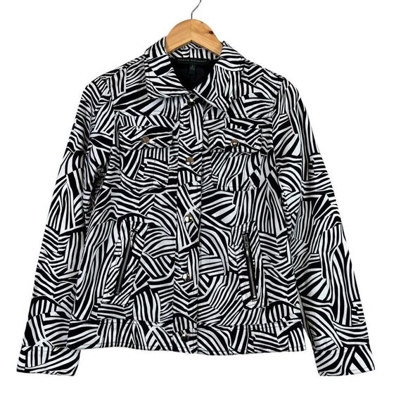 Harve Bernard Size Small Abstract Long Sleeve Snap Front Black and White Jacket - Picture 1 of 5